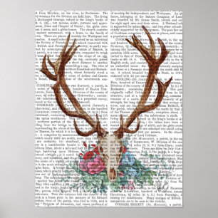 Affiche Crâne de cerf aux fleurs