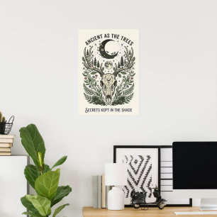 Affiche Crâne de cerf botanique aux fougères Forestcore vi