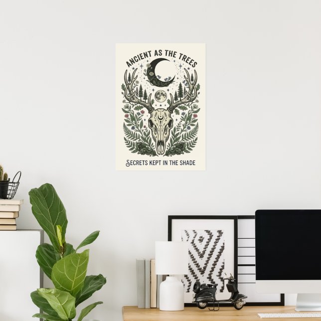 Affiche Crâne de cerf botanique aux fougères Forestcore vi (Bureau à domicile)