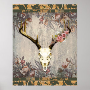 Affiche Crâne de cerf floral Vintage