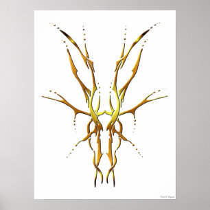 Affiche Crâne de Cerf Tribal Doré Design de Chasse
