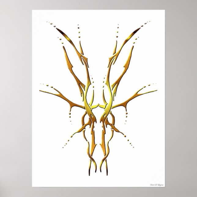 Affiche Crâne de Cerf Tribal Doré Design de Chasse (Devant)