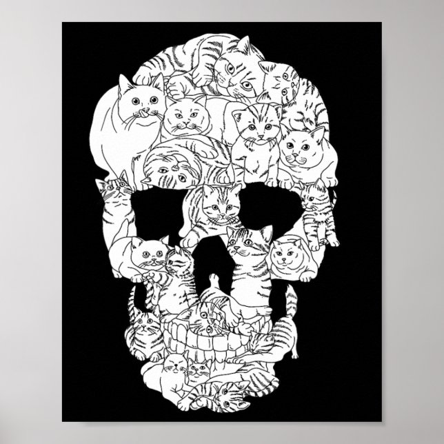 Affiche Crâne de chat Kitty Skeleton Halloween Goth Punk E (Devant)