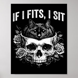 Affiche Crâne de chat noir gothique humour minimaliste si
