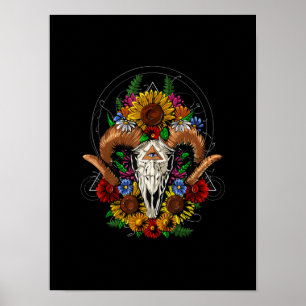 Affiche Crâne de chèvre Tournesols psychédéliques
