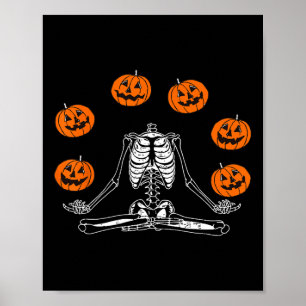 Affiche Crâne de citrouille jonglant yoga squelette