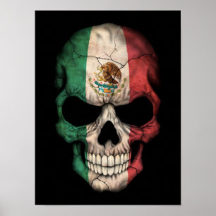 Affiche Crâne de drapeau mexicain sur le noir