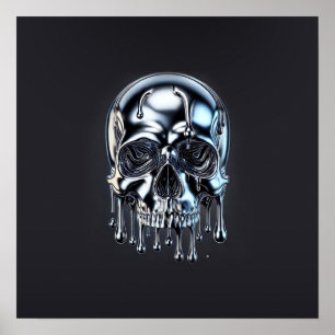 Affiche Crâne de fête d'Halloween argent chrome liquide go