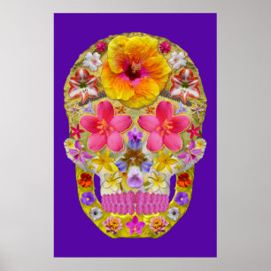 Affiche Crâne de fleurs 4 - Tropical
