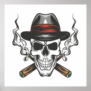 Affiche Crâne de gangster avec chapeau fedora