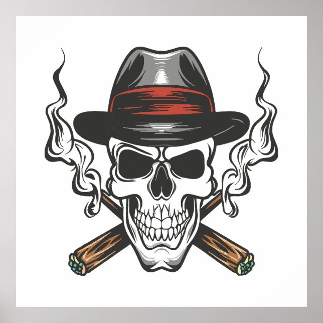 Affiche Crâne de gangster avec chapeau fedora (Devant)