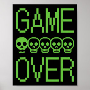 Affiche Crâne de joueur pixel Game Over Jeu vidéo rétro Ar