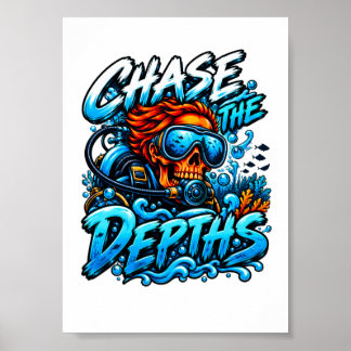 Affiche Crâne de plongée en apnée Chase the Depths