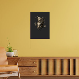Affiche Crâne de Poisson Préhistorique Art Sombre Grunge