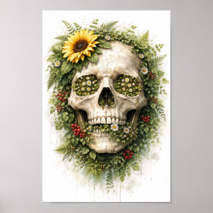 Affiche Crâne de Renaissance Florale Botanique