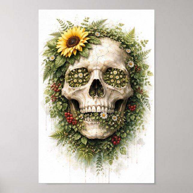 Affiche Crâne de Renaissance Florale Botanique (Devant)