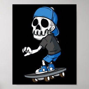 Affiche Crâne de squelette skateboard patinage patineur sq