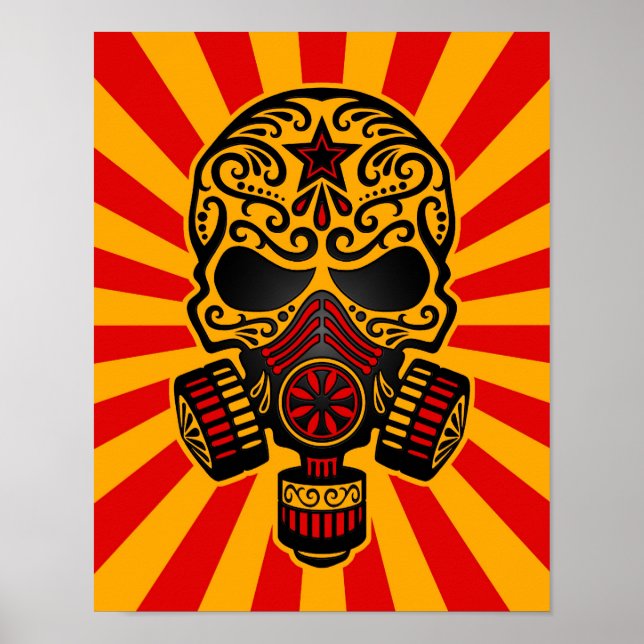 Affiche Crâne de sucre apocalyptique rouge et jaune (Devant)