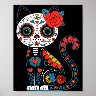 Affiche Crâne de sucre chat jour des morts dia de los muer