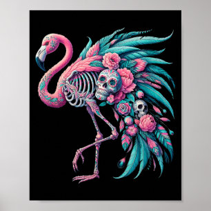 Affiche Crâne de sucre de femme mexicaine flamant Dia De L