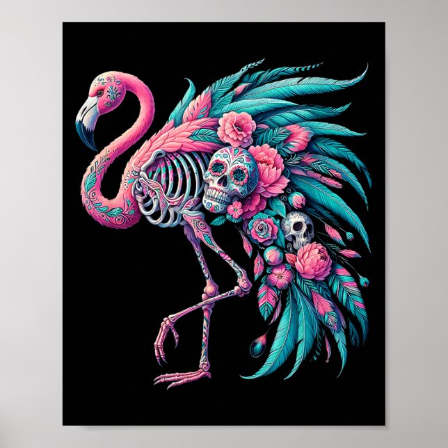 Affiche Crâne de sucre de femmes flamant mexicain dia de l (Devant)