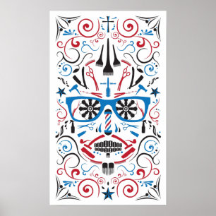 Affiche crâne de sucre de raseur-coiffeur