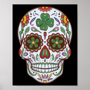 Affiche Crâne de Sucre Dia De Los Muertos Trèfle Saint Pat