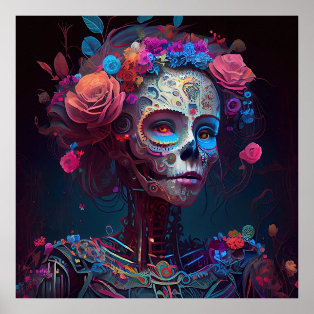 Affiche Crâne de sucre Journée de la femme robotique des m (Devant)