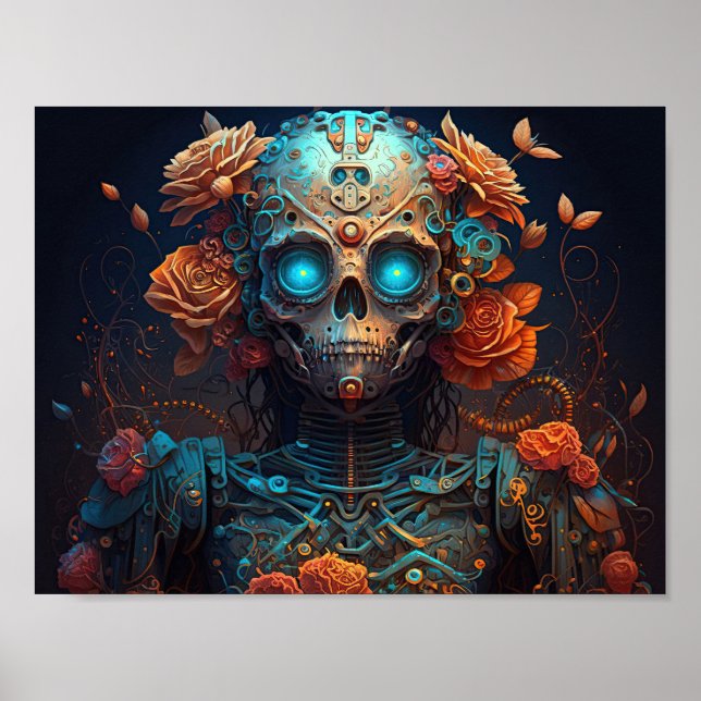 Affiche Crâne de sucre Journée de la femme robotique des m (Devant)