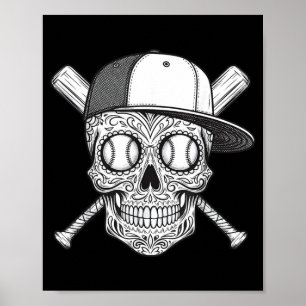 Affiche Crâne de sucre latino mexicain cool baseball Hallo