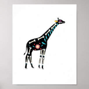 Affiche Crâne de sucre mignon girafe mexicaine Halloween j
