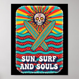Affiche Crâne de Sucre Soleil Psychédélique Rétro Surf Vag