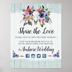 Affiche Crâne de vache florale rustique photo de mariage b