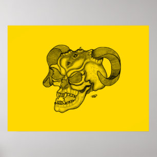 Affiche Crâne Diable Tête Noir et Jaune