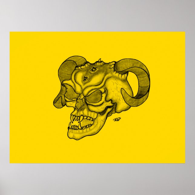 Affiche Crâne Diable Tête Noir et Jaune (Devant)