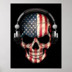 Affiche Crâne Dj américain personnalisable avec casque