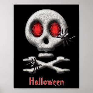 Affiche Crâne effrayant d'Halloween classique et araignées