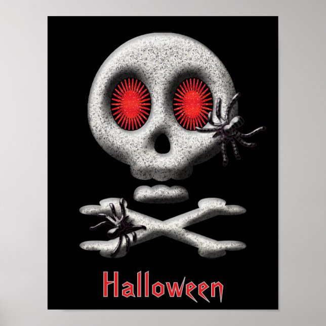 Affiche Crâne effrayant d'Halloween classique et araignées (Devant)