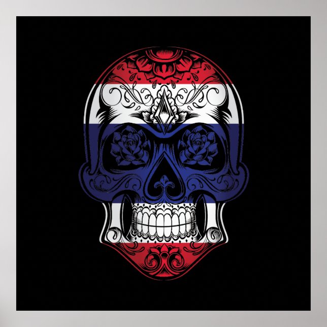 Affiche Crâne et drapeau Rose de Thaïlande (Devant)