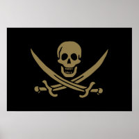 Crâne et épées d'or Drapeau pirate de Calico Jack