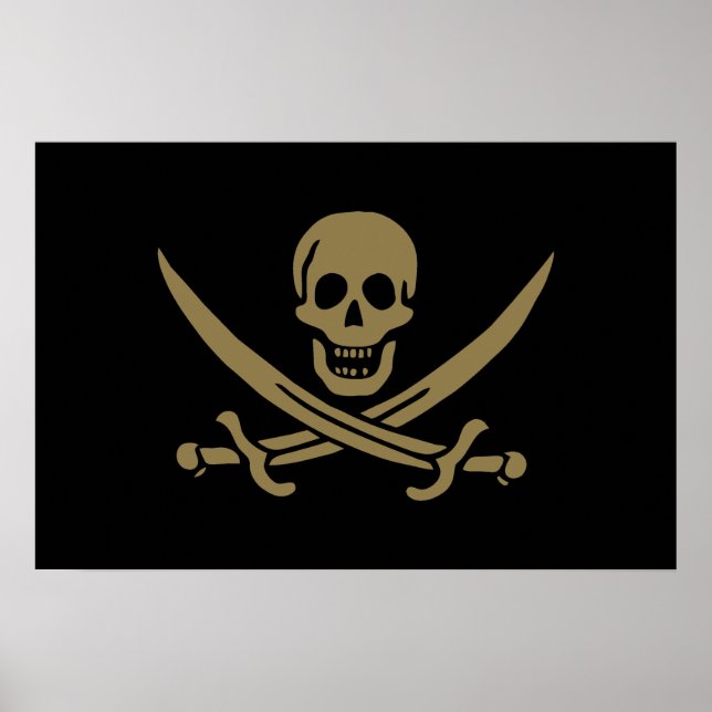 Affiche Crâne et épées d'or Drapeau pirate de Calico Jack (Devant)