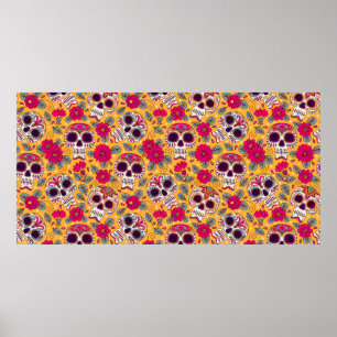 Affiche Crâne et fleurs. Arrière - plan sans couture. da m