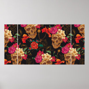 Affiche Crâne et fleurs Arrière - plan transparent