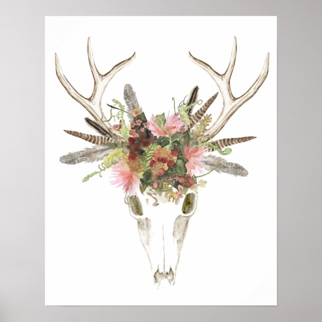 Affiche Crâne et fleurs de cerfs (Devant)