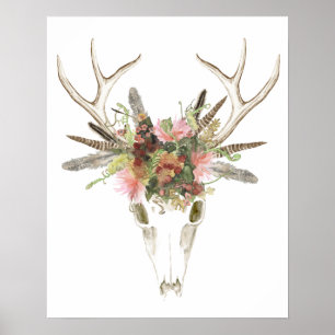Affiche Crâne et fleurs de cerfs communs