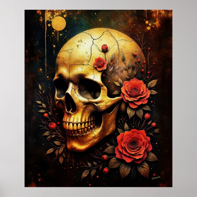 Affiche Crâne et Roses (Devant)