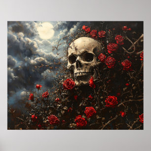 Affiche Crâne et Roses Carmine