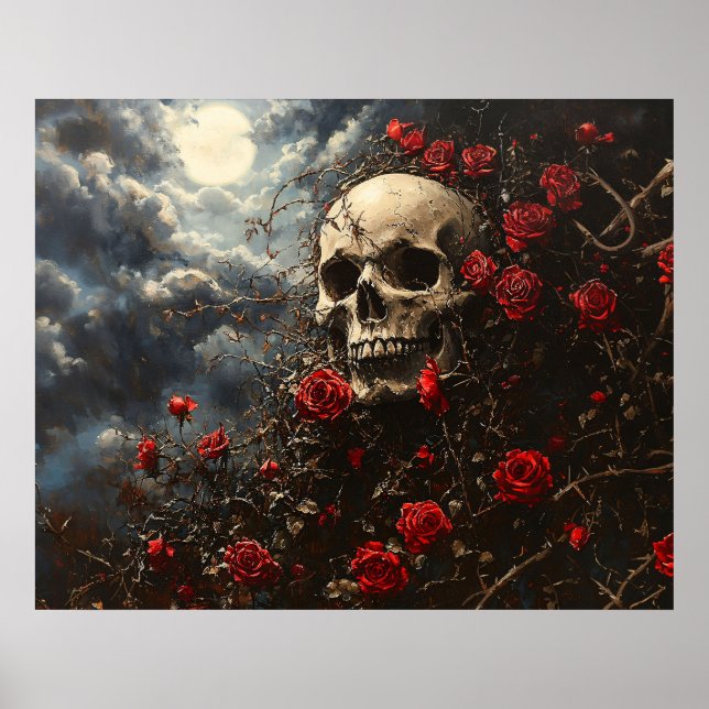 Affiche Crâne et Roses Carmine (Devant)