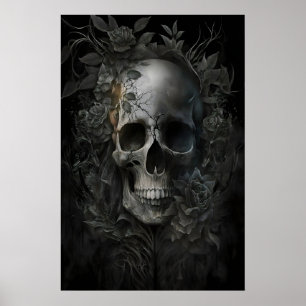 Affiche Crâne Floral Dark Academia, Peinture Antique