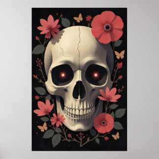 Affiche Crâne Floral Gothique - Crâne Stylisé